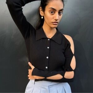 Black Women's Cut-Out Cardigan